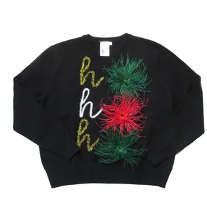 NWT Queen Of Sparkles Ho Ho Ho Sweater in Black Feather Tinsel Trim Christmas S thumbnail 2