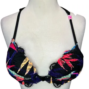 PINK Victorias Secret Push‎ Up Bra 34B Black Lace Floral Racerback Front Closure thumbnail 1