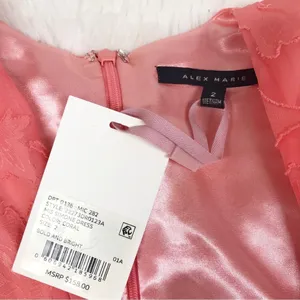 ALEX MARIE Long Sleeve Chiffon Dress‎ Size 2 Coral Wedding Guest Cocktail Party thumbnail 4