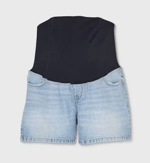 Isabel Maternity Over Belly MIDI Maternity Light Wash Jean Shorts Size 4 thumbnail 1