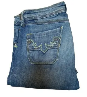 Y2K Diesel Size 6 Bootcut‎ Jean Green Embroidery Pockets Coastal Cowgirl Western thumbnail 1