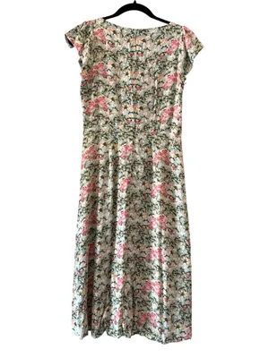 Loft Agave Floral Cap Sleeve Sweetheart Neckline Button Down Midi Dress Size 4 thumbnail 4