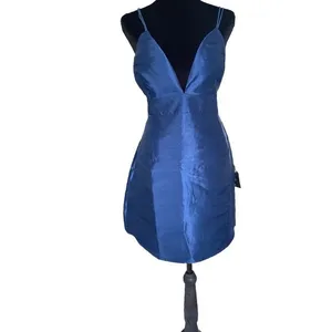 NWT Navy Blue Taffeta‎ Deep V-Neck Dark Fairy Dress Party Romantic Whimsigoth thumbnail 6