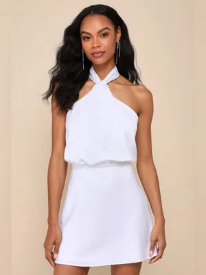 LULU’S Sleek Essence White Satin Halter Sleeveless Mini Dress thumbnail 5