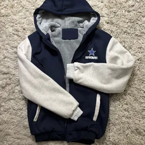 Cowboys Navy and Gray Full Zip Jacket Drawstring Hoodie Size M thumbnail 2