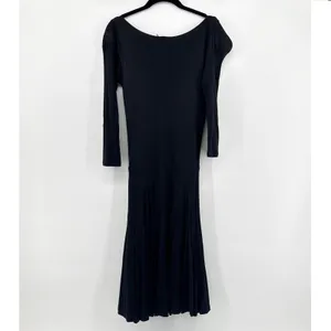 Polo Ralph Lauren Black Viscose Drop Waist Pleated Dress V-Neck‎ Long Sleeve SM thumbnail 5