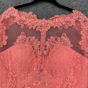 Forever Unique Lace Sequence Dress Coral Pink Size 12 Fit & Flare Formal Party thumbnail 3