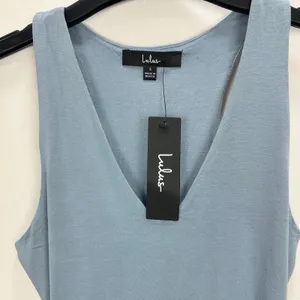 Lulus Feel Like Dancing Blue Crop Top Minimalist Stretch Jersey Basics Small NWT thumbnail 5