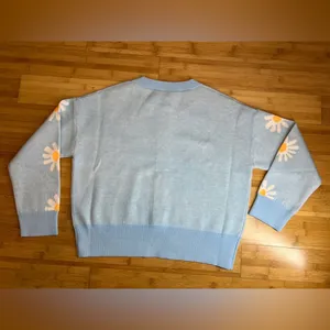 Womens Floral sky Blue Long Sleeve Ribbed Neckline Casual Sweater/Cardigan|Sz:S thumbnail 15