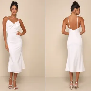 LULU's Bridal Engagement Bachelorette Elegant Sexy Bow Detail Chic Satin Midi thumbnail 3