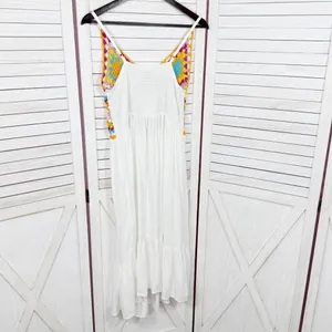 Raviya Crochet Bodice Top‎ Tiered Boho Midi Dress Cover Up White Multi Medium thumbnail 9