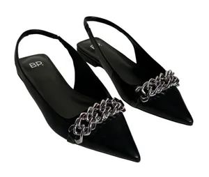 BP Black Pointed Toe‎ Slingback Flats with Silver Chain Detail Women's Size 6.5M thumbnail 1