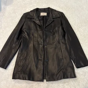 VTG 90s Lady Hathaway Womens Black Leather Jacket S Grunge Emo Classic College thumbnail 1