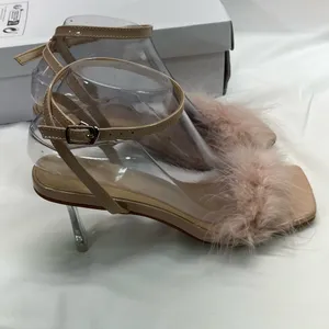Pink Feathered Heels Women 7.5-8 39 Pink/Beige Strappy‎ Transparent Heel Elegant thumbnail 4