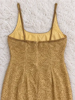 Vintage 90s Sean Collection Silk Beaded Evening Gown – Gold – L thumbnail 7