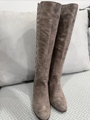 Fergalicious Taupe Suede Over-the-Knee Woven-Panel Boots Size 7.5 thumbnail 4