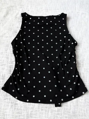 Polka Dot Ruched Boat Neck Tie Back Tank Top 🐚 Size Large thumbnail 1
