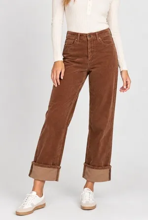 Anthropologie Pilcro Corduroy Pants Brown High Rise Straight Wide Leg Cuffed 25 thumbnail 1
