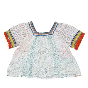 Maeve Embroidered‎ Tassel Square Neck Boho Blouse Bohemian Festival Artistic Medium thumbnail 3