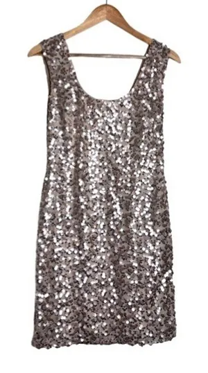 Guess Sleeveless Dress Champagne Gold Size 10 Sequins Sparkling Elegant Club thumbnail 1