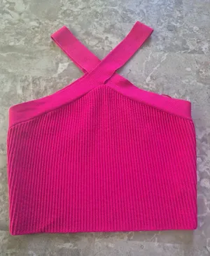 Dreamers By Debut Ribbed Crossback Crop going out summer pink Top Size Large thumbnail 1