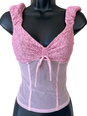 Urban Outfitters Kimchi Blue Dalilah Lace Cropped Top in Pink Small thumbnail 1