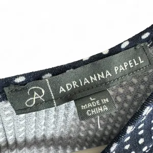 Adrianna Papell Womens Navy Blue White Polka Dot Ruffle Sleeve Blouse Large‎ L thumbnail 5