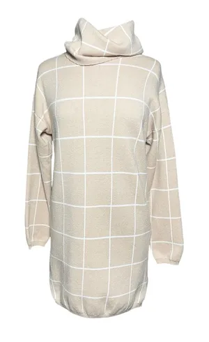 GOODNIGHT MACAROON Tan Checked Turtleneck Pullover Sweater Dress thumbnail 1