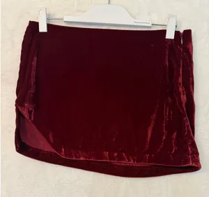 Free People Burgundy Velvet Side Slit Mini Skirt Wine Red Holiday‎ Party Evening thumbnail 1