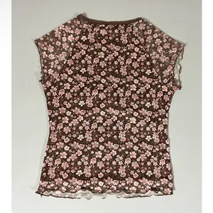 Brown Pink Floral Lace Bow Short Sleeve Tee T-Shirt Top Blouse Size M 🌸✨l thumbnail 3
