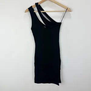 NEW Naked Wardrobe One Shoulder Cutout Sheath Mini Dress Black Stretch Small thumbnail 3