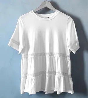 ASOS White Lace Trim Tiered Peplum Oversized Top Size 6 #cottagecore thumbnail 1