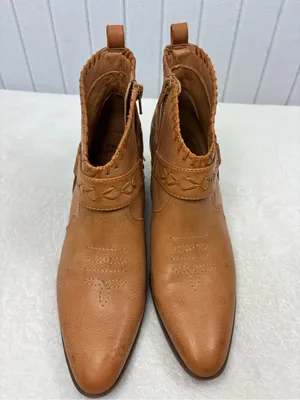 FRYE AND CO. Palma Stacked Tan Leather Western Ankle Heel Booties Size 9.5M thumbnail 3