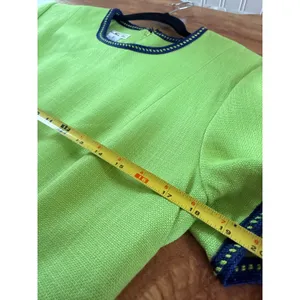 Vintage Talbots Chartreuse Lime Mod Drop Waist Dress Navy Trim Size 10 USA thumbnail 7