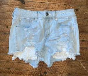 American Eagle lace pocket light wash cut off hi-rise 2 shorts thumbnail 1