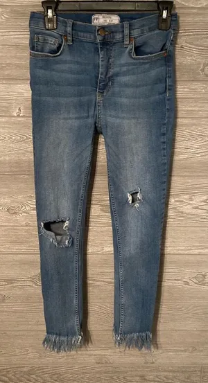 Free People Distressed Skinny Jeans Blue Frayed Fringe Hem Size 27‎ High Rise thumbnail 1