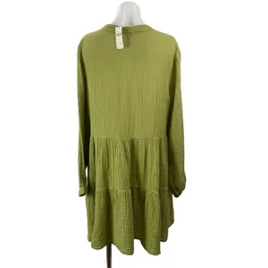 NEW by Anthropologie Kallie Sage Green Long Sleeves Tiered Flowy Tunic Dress L thumbnail 3
