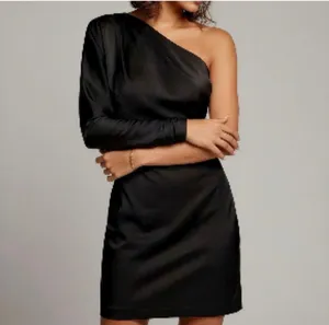 BHLDN Lucy Black Satin One Shoulder Ruched Mini Dress Size 8 NWT thumbnail 9
