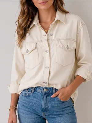 AERIE Beige Denim Shacket thumbnail 1