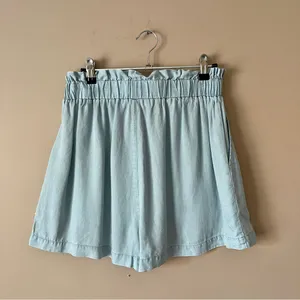 JANE + DELANCEY | Light Blue Chambray Paperbag Shorts Sz S thumbnail 4