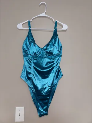 Velius Women's Sexy Metallic Shiny Bodysuit thumbnail 2