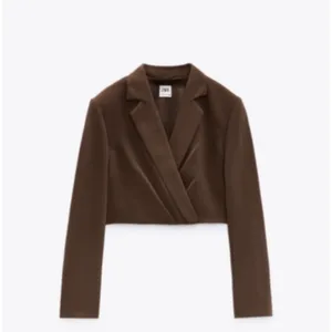 Zara Brown Cropped Wrap Blazer Jacket Notched Lapel‎ Long Sleeve Modern Chic thumbnail 4