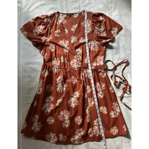Madewell Women's Wrap Floral Print Mini Dress Burnt Orange/ Rusty Size XL EUC thumbnail 8