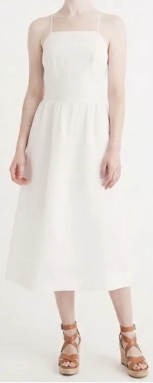 Abercrombie & Fitch | Women's White Linen Square Neck Cross Back Midi Dress, M thumbnail 1