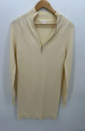 Lovers and Friends Cream Wool Blend Quarter‎ Zip Sweater Dress Womens Small Mock thumbnail 1