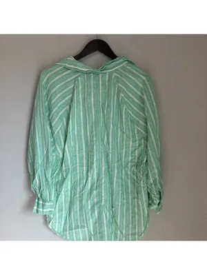 Aerie Green White Striped Linen Blend Button Down Shirt Oversized Medium thumbnail 5