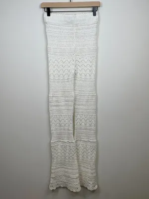 🌟 Love Shack Fancy 🌟 Fosta Crochet Cotton Flared Pull On Pant White Xs thumbnail 7