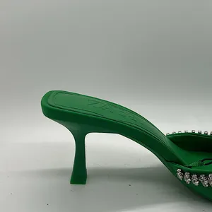 Zara NWT Emerald Green Rhinestones Heels Sandals Shoes **Size 36/US 6**💚💚 thumbnail 6