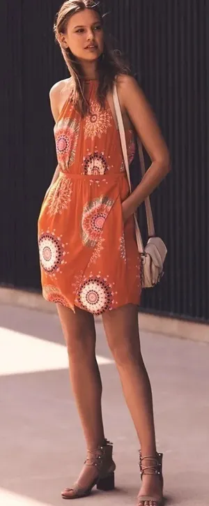 Orange Halter Casual Dress Size‎ Small thumbnail 1