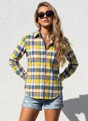 Lauren Ralph Lauren Petite‎ Multicolor Plaid Cotton Roll Tab Button Up Shirt PM thumbnail 1
